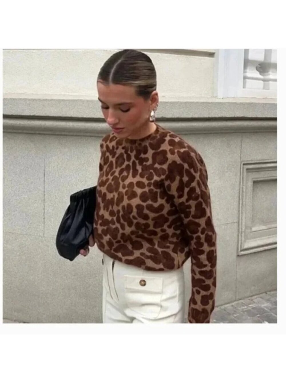 NWOT SEZANE Gianni Kid Mohair Crewneck Sweater in Leopard - Picture 4 of 12